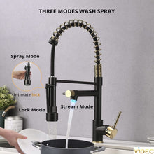 Load image into Gallery viewer, Videcshop Kitchen Faucet Black Gold / Stainless Steel / Smart LED Temperature Control VIDEC KW-21RK  Smart Kitchen Faucet, 3 Modes Pull Down Sprayer, LED Temperature Control, Ceramic Valve, 360-Degree Rotation, 1 or 3 Hole Deck Plate.
