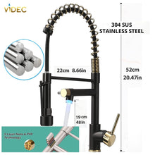 Load image into Gallery viewer, Videcshop Kitchen Faucet Black Gold / Stainless Steel / Smart LED Temperature Control VIDEC KW-21RK  Smart Kitchen Faucet, 3 Modes Pull Down Sprayer, LED Temperature Control, Ceramic Valve, 360-Degree Rotation, 1 or 3 Hole Deck Plate.
