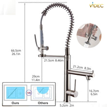 Load image into Gallery viewer, Videcshop Kitchen Faucet Brushed Black and Gold / Stainless Steel / Smart Spray and Smart Led temperature control VIDEC KW-29RK Smart Kitchen Faucet, 3 Modes Pull Down Sprayer, LED Temperature Control, Ceramic Valve, 360-Degree Rotation, 1 or 3 Hole Deck Plate.
