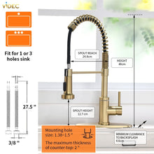 Load image into Gallery viewer, Videcshop Kitchen Faucet Brushed Gold / Stainless Steel / Smart LED Temperature Control VIDEC KW-56J  Smart Kitchen Faucet, 3 Modes Pull Down Sprayer, Smart LED For Water Temperature Control, Ceramic Valve, 360-Degree Rotation, 1 or 3 Hole Deck Plate.
