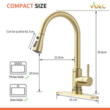 Load image into Gallery viewer, Videcshop Kitchen Faucet Brushed Gold / Stainless Steel / Smart LED Temperature Control VIDEC KW-68J  Smart Kitchen Faucet, 3 Modes Pull Down Sprayer, Smart LED For Water Temperature Control, Ceramic Valve, 360-Degree Rotation, 1 or 3 Hole Deck Plate.
