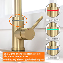 Load image into Gallery viewer, Videcshop Kitchen Faucet Brushed Gold / Stainless Steel / Smart Touch On VIDEC KW-70J Smart Touch On Kitchen Faucet, 3 Modes Pull Down Sprayer, Smart Touch Sensor Activated, LED Temperature Control, Auto ON/Off, Ceramic Valve, 360-Degree Rotation, 1 or 3 Hole Deck Plate.
