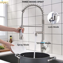 Load image into Gallery viewer, Videcshop Kitchen Faucet Brushed Nickel / Stainless Steel / Smart LED Temperature Control VIDEC KW-21SN Smart Kitchen Faucet, 3 Modes Pull Down Sprayer, LED Temperature Control, Ceramic Valve, 360-Degree Rotation, 1 or 3 Hole Deck Plate.
