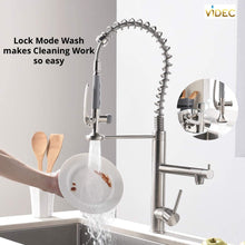 Load image into Gallery viewer, Videcshop Kitchen Faucet Brushed Nickel / Stainless Steel / Smart Spray VIDEC KW-29SN Smart Kitchen Faucet, 3 Modes Pull Down Sprayer, LED Temperature Control, Ceramic Valve, 360-Degree Rotation, 1 or 3 Hole Deck Plate.
