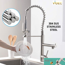 Load image into Gallery viewer, Videcshop Kitchen Faucet Brushed Nickel / Stainless Steel / Smart Spray VIDEC KW-29SN Smart Kitchen Faucet, 3 Modes Pull Down Sprayer, LED Temperature Control, Ceramic Valve, 360-Degree Rotation, 1 or 3 Hole Deck Plate.
