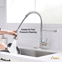 Load image into Gallery viewer, Videcshop Kitchen Faucet Brushed Nickel / Stainless Steel / Smart Touch On VIDEC KW-66SN Smart Touch On Kitchen Faucet, 3 Modes Pull Down Sprayer, Smart Touch Sensor Activated, LED Temperature Control, Auto ON/Off, Ceramic Valve, 360-Degree Rotation, 1 or 3 Hole Deck Plate.
