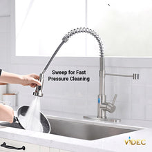 Load image into Gallery viewer, Videcshop Kitchen Faucet Brushed Nickel / Stainless Steel / Smart Touchless VIDEC KW-79SN Smart Touchless Kitchen Faucet, 3 Modes Pull Down Sprayer, Smart Motion Sensor Activated, LED Temperature Control, Auto ON/Off, Ceramic Valve, 360-Degree Rotation, 1 or 3 Hole Deck Plate.
