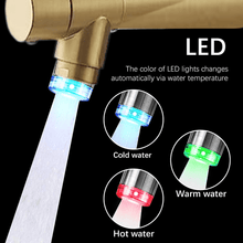 Load image into Gallery viewer, Videcshop Kitchen Faucet Champaign Gold / Stainless Steel / Smart Led Temperature Control VIDEC KW-21CG Smart Kitchen Faucet, 3 Modes Pull Down Sprayer, Smart LED for Water Temperature Control, Ceramic Valve, 360-Degree Rotation, 1 or 3 Hole Deck Plate. ( Champagne Gold).
