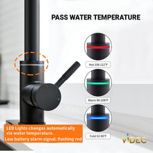 Load image into Gallery viewer, Videcshop Kitchen Faucet Matt Black / Stainless Steel / Smart Led Temperature Control VIDEC KW-68R Smart Kitchen Faucet, 3 Modes Pull Down Sprayer, Smart LED For Water Temperature Control, Ceramic Valve, 360-Degree Rotation, 1 or 3 Hole Deck Plate.
