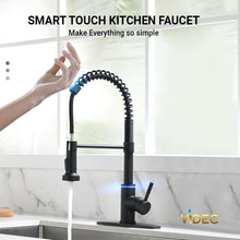 Load image into Gallery viewer, Videcshop Kitchen Faucet Matt Black / Stainless Steel / Smart Touch On VIDEC KW-66R Smart Touch On Kitchen Faucet, 3 Modes Pull Down Sprayer, Smart Touch Sensor Activated, LED Temperature Control, Hands-Free Auto ON/Off, Ceramic Valve, 360-Degree Rotation, 1 or 3 Hole Deck Plate.
