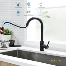 Load image into Gallery viewer, Videcshop Kitchen Faucet Matt Black / Stainless Steel / Smart Touch On VIDEC KW-70R Smart Touch On Kitchen Faucet, 3 Modes Pull Down Sprayer, Smart Touch Sensor Activated, LED Temperature Control, Hands-Free Auto ON/OFF, Ceramic Valve, 360-Degree Rotation, 1 or 3 hole deck Plate.
