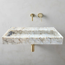 Carregar imagem no visualizador da galeria, Calacatta Viola Gold Marble Wall-mount Bathroom Sink Horizontal Fluted (W)16&quot; (W)36&quot; (H)5&quot;
