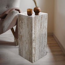 Cargar imagen en el visor de la galería, Walnut Travertine Vein-cut Cube Design End/Side Table, Nightstand Polished (W)10&quot; (L)10&quot; (H)24&quot;
