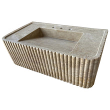 Load image into Gallery viewer, Walnut Travertine Rectangular Wall-mount Bathroom Sink Fluted (W)16&quot; (L)32&quot; (H)10&quot;
