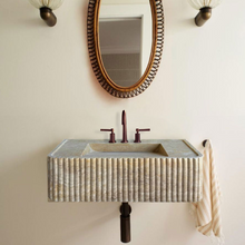 Load image into Gallery viewer, Walnut Travertine Rectangular Wall-mount Bathroom Sink Fluted (W)16&quot; (L)32&quot; (H)10&quot;
