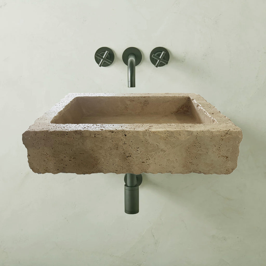 Walnut Travertine Rustic Rectangular Wall-mount Bathroom Sink (W)20