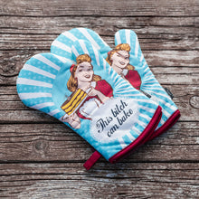 Load image into Gallery viewer, This Babe Can Bake Oven Mitts And Potholder Set
