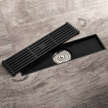 Load image into Gallery viewer, wonderland shower inc Shower Accesories 12-Inch Matte Black Rectangular Floor Drain - Square Hole Pattern Cover Grate - Removable - Includes Accessories
