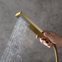 Carregar imagem no visualizador da galeria, wonderland shower inc Shower Faucets Sets 12-Inch or 16-Inch Brushed Gold Ceiling-Mounted Shower System - Features 3-Way Digital Display Anti-Scald Valve &amp; Includes 6 Body Jets
