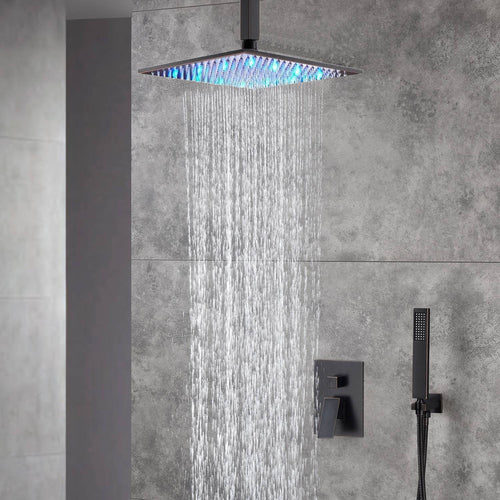 wonderland shower inc Shower Faucets Sets 12'' led rain head 12 Inch or 16 Inch Ceiling Mount Oil Rubbed Bronze Shower System - Options for LED or Non-LED Light