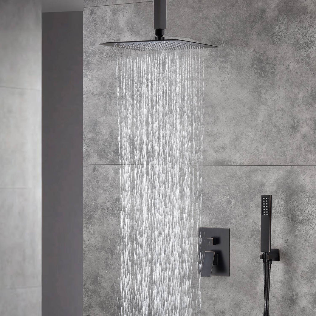wonderland shower inc Shower Faucets Sets 12'' non led rain head 12 Inch or 16 Inch Ceiling Mount Oil Rubbed Bronze Shower System - Options for LED or Non-LED Light