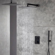 Load image into Gallery viewer, wonderland shower inc shower faucets sets 12&#39;&#39; NON led shower head ceiling mount + 12 &#39;&#39; NON led shower head wall mount 12-Inch Non-LED Light Ceiling Mounted Oil Rubbed Bronze 3-Way Thermostatic Shower Faucet System with Wall Mount 12-Inch Rainfall Shower Head
