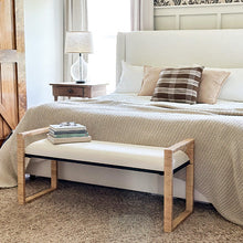 Carregar imagem no visualizador da galeria, Woven Rattan Wooden Bench
