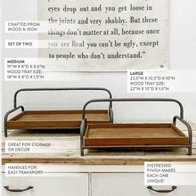 Carregar imagem no visualizador da galeria, Distressed Iron and Wooden Trays with Handles, Set of 2
