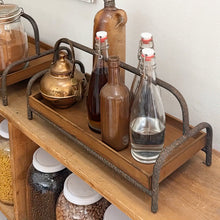 Carregar imagem no visualizador da galeria, Distressed Iron and Wooden Trays with Handles, Set of 2
