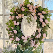 Load image into Gallery viewer, Faux Soft Pink Tulip Wreath
