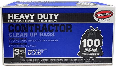 Dynamic 03250 42 Gal 3mil Black Heavy Duty Contractor Trash Bag 100Ct