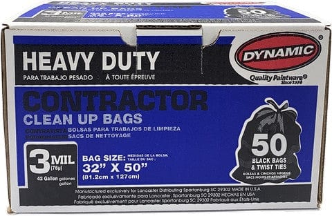 Dynamic 03500 42 Gal 3mil Black Heavy Duty Contractor Trash Bag 50Ct