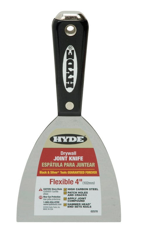 Cuchillo para juntas Hyde de acero al carbono negro y plateado.